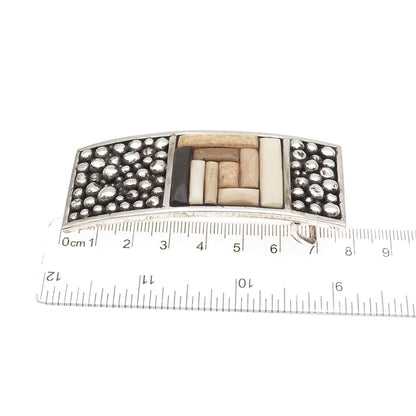 Jack Woolsey Versions 925 Sterling Silver Vintage Fossil Jasper Onyx Belt Buckle