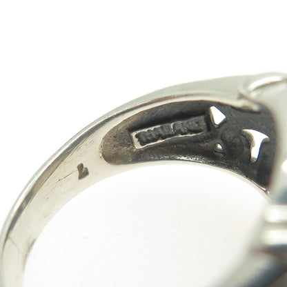 925 Sterling Silver Vintage Real Mother-of-Pearl Fleur-de-Lis Ring Size 7.25