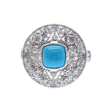 ROSS SIMONS 925 Sterling Silver Real Turquoise & Round-Cut C Z Ring Size 6.25