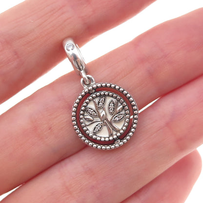 Pandora 925 Sterling Silver Enamel & C Z Spinning Family Tree Dangle Charm