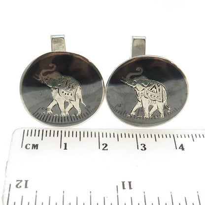 925 Sterling Silver Antique Art Deco Siam Elephant Round Cufflinks