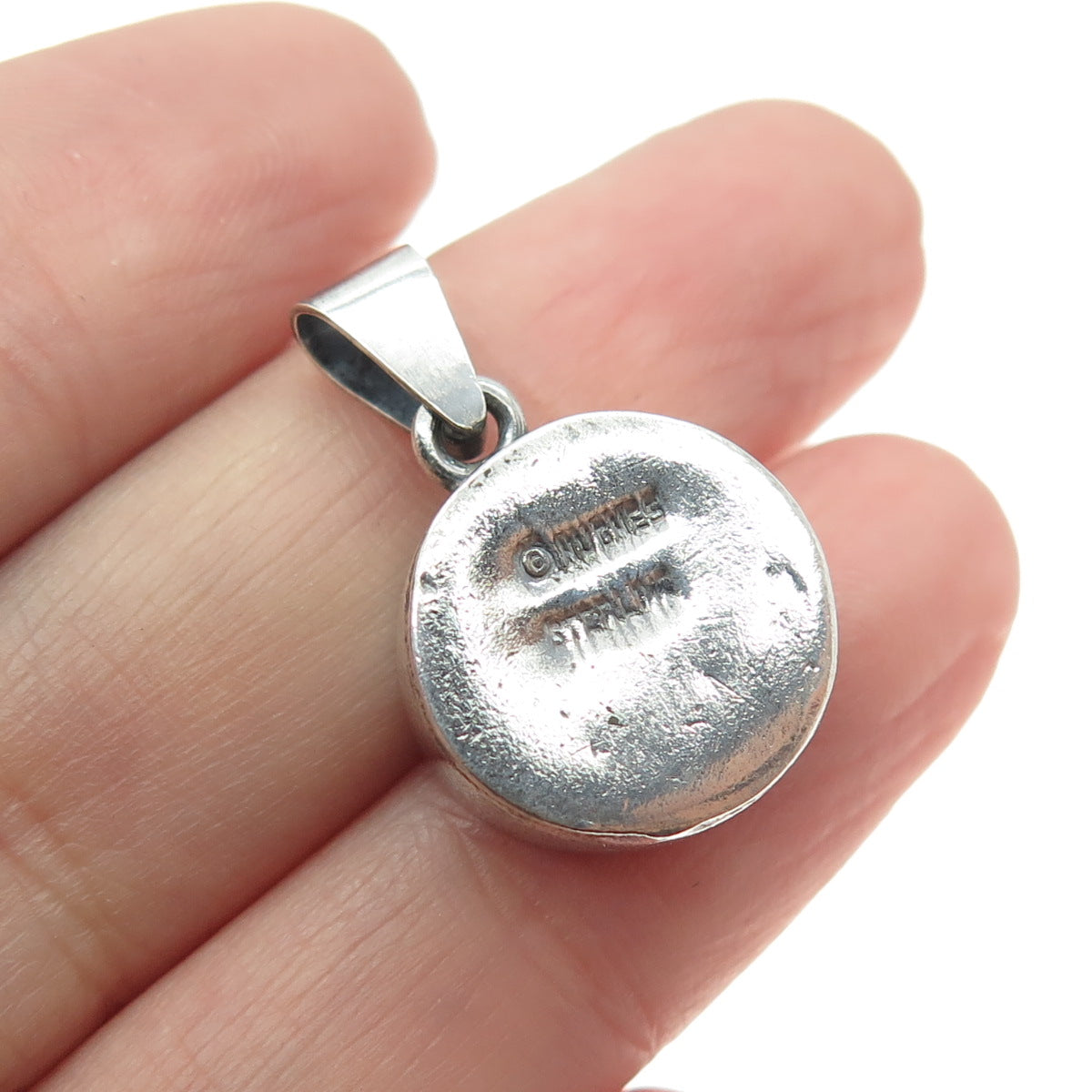 HUGHES 925 Sterling Silver Vintage Modernist Oxidized Minimalist Pendant