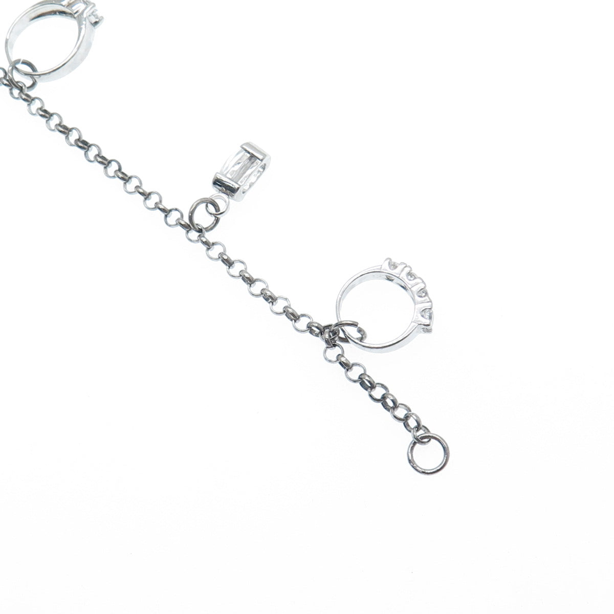 925 Sterling Vintage Round & Princess-Cut C Z Wedding Charms Rolo Bracelet 7.25"