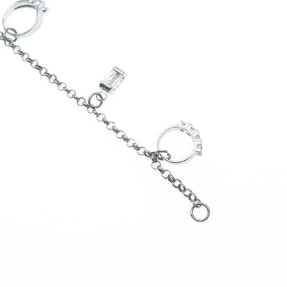 925 Sterling Vintage Round & Princess-Cut C Z Wedding Charms Rolo Bracelet 7.25"