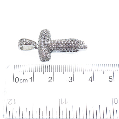 925 Sterling Silver Round-Cut C Z Sparkle Melted Letter T Initial Charm Pendant