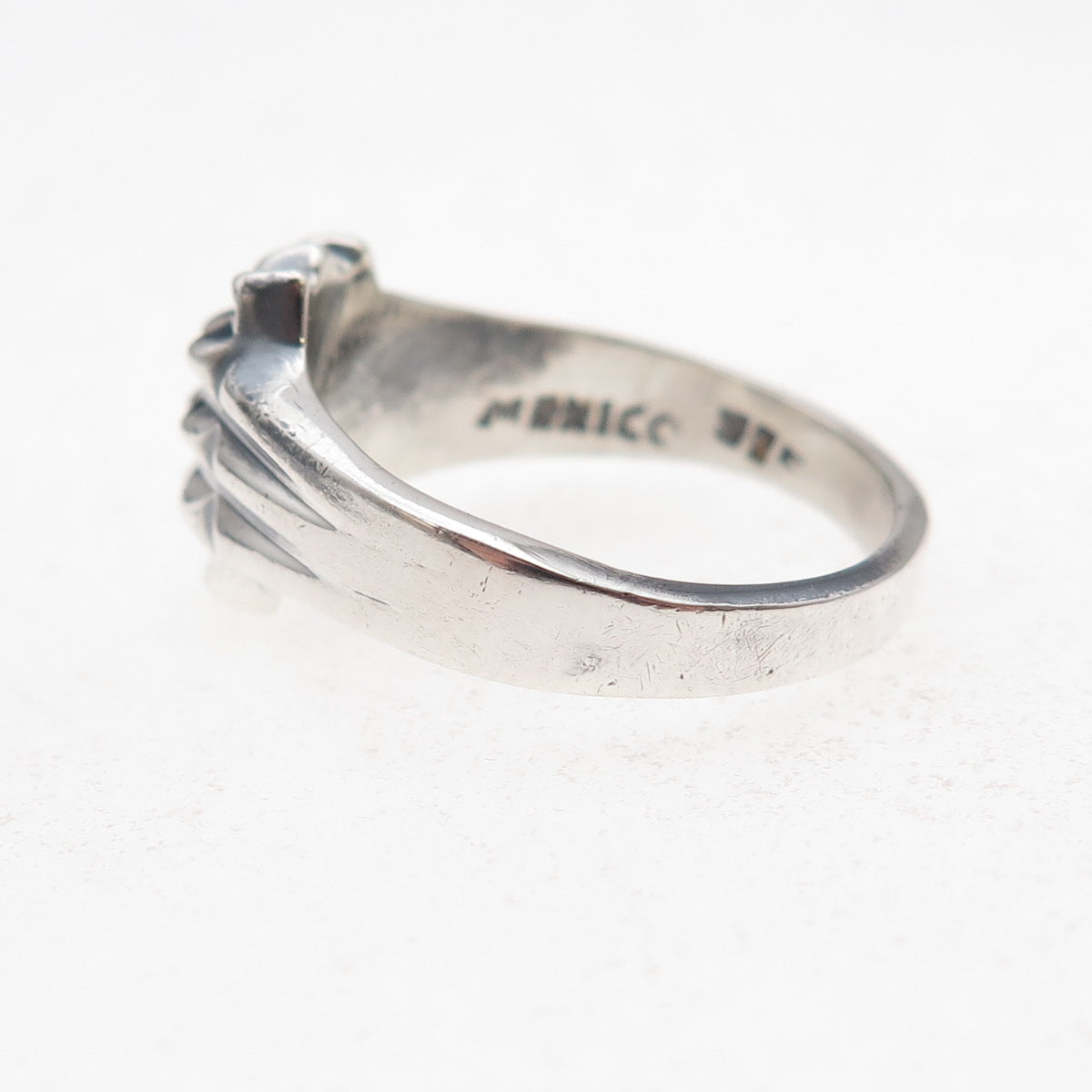 925 Sterling Silver Vintage Mexico Modernist Peak Oxidized Ring Size 7.5