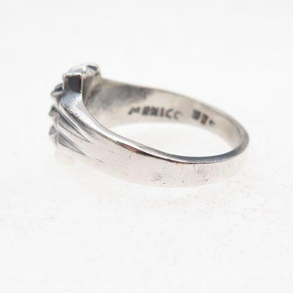 925 Sterling Silver Vintage Mexico Modernist Peak Oxidized Ring Size 7.5