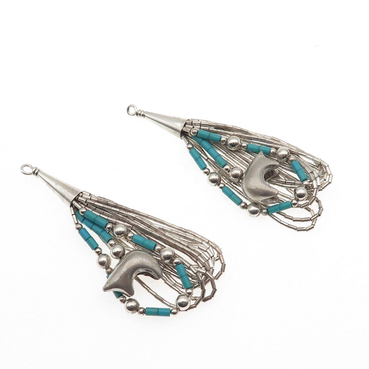 Sunrise Old Pawn Sterling Silver Vintage Turquoise Bear Liquid Chain Earrings