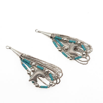Sunrise Old Pawn Sterling Silver Vintage Turquoise Bear Liquid Chain Earrings