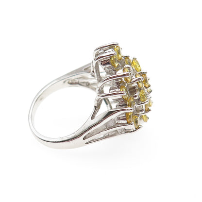 925 Sterling Silver Round-Cut Canary C Z Cluster Ring Size 5.25