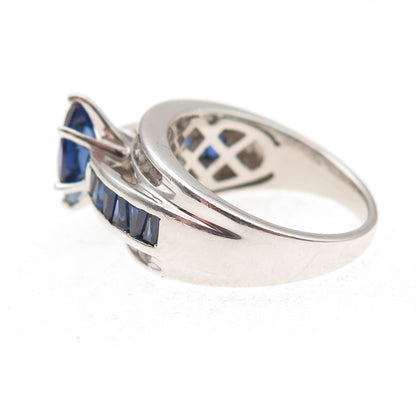 925 Sterling Silver Vintage Lab-Created Sapphire & Real White Topaz Ring Size 7