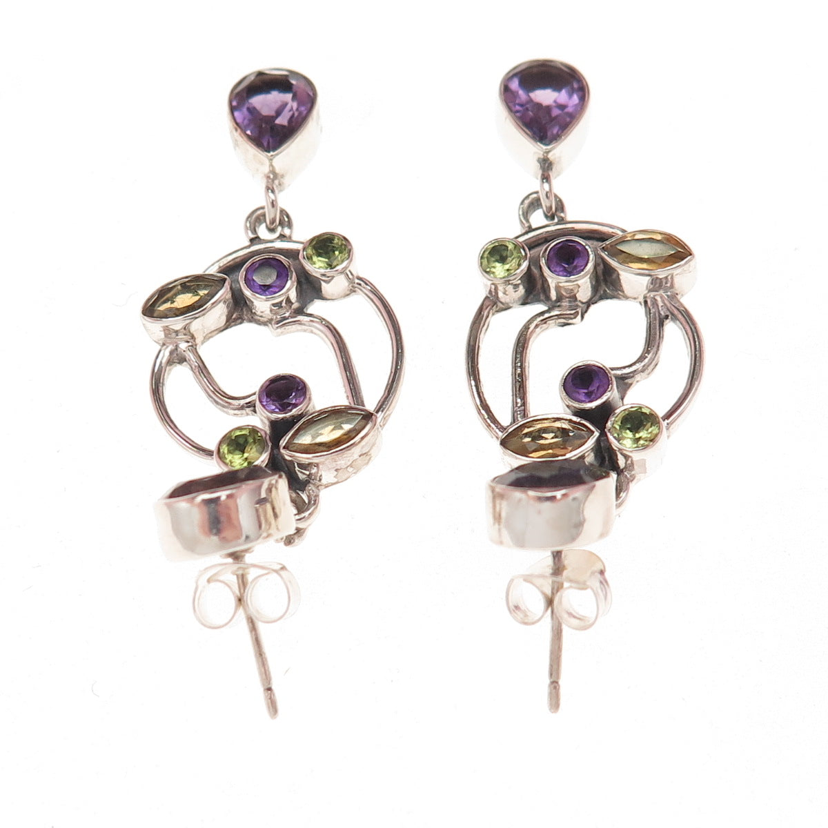Nicky Butler 925 Sterling Vintage Labradorite Amethyst Citrine Peridot Earrings