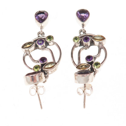 Nicky Butler 925 Sterling Vintage Labradorite Amethyst Citrine Peridot Earrings