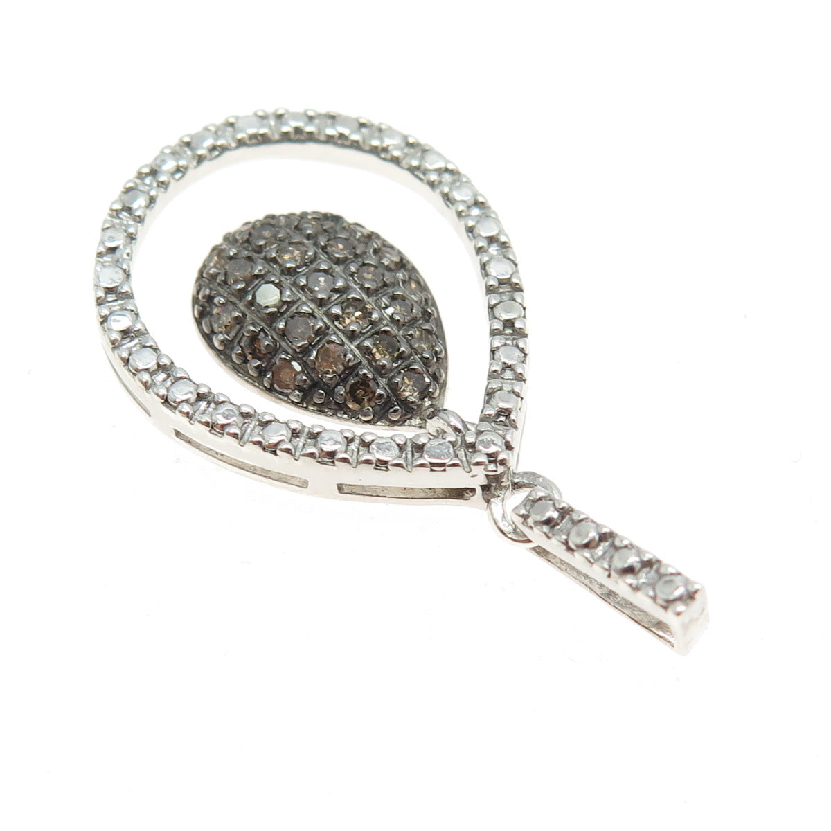 925 Sterling Silver Real Round-Cut Cognac Diamond Teardrop Pendant