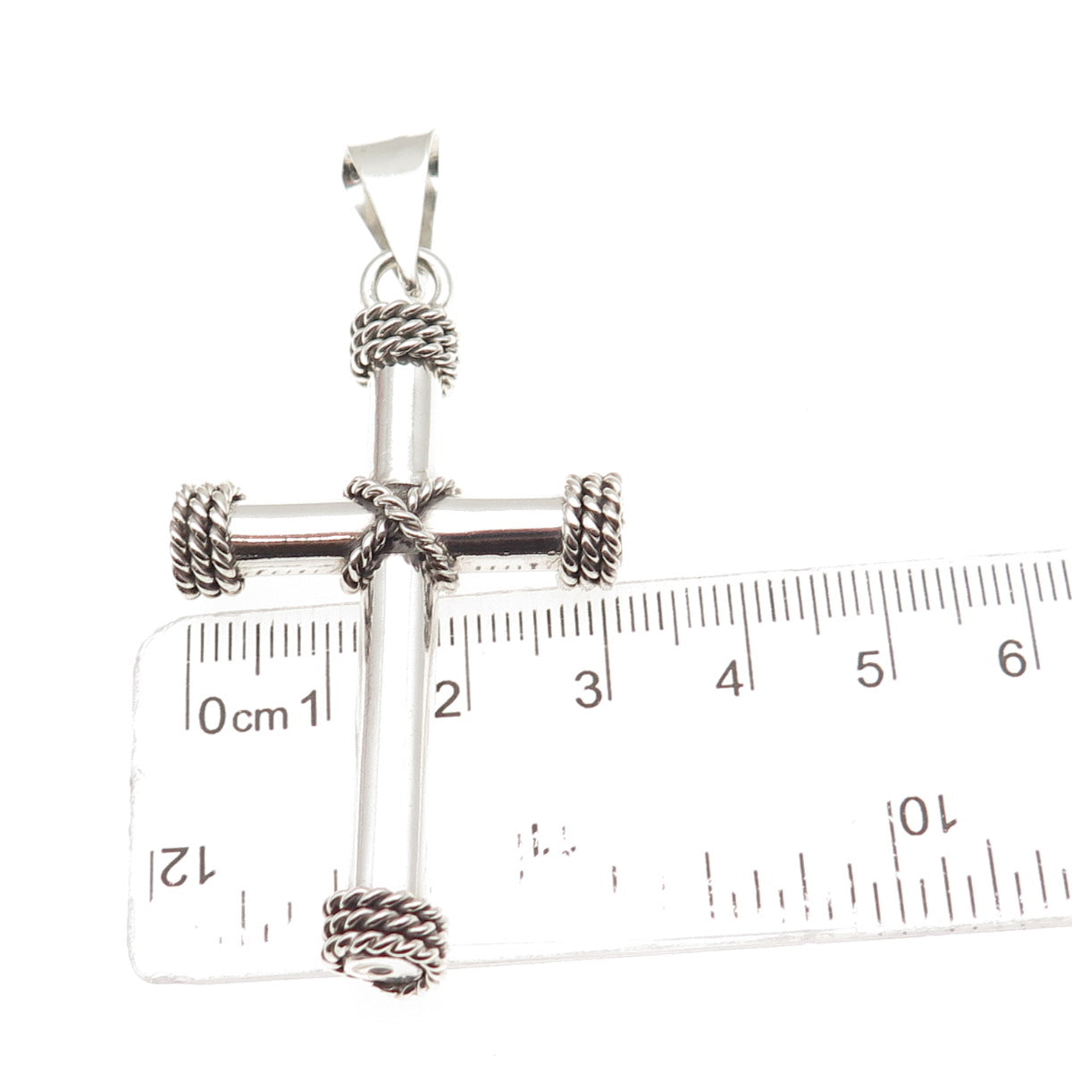 925 Sterling Silver Vintage Mexico Roped Cross Pendant