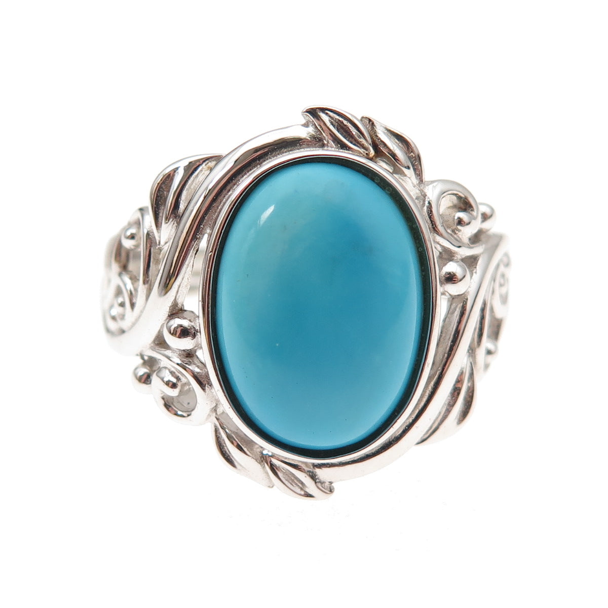 925 Sterling Silver Real Sleeping Beauty Turquoise Floral Ring Size 8