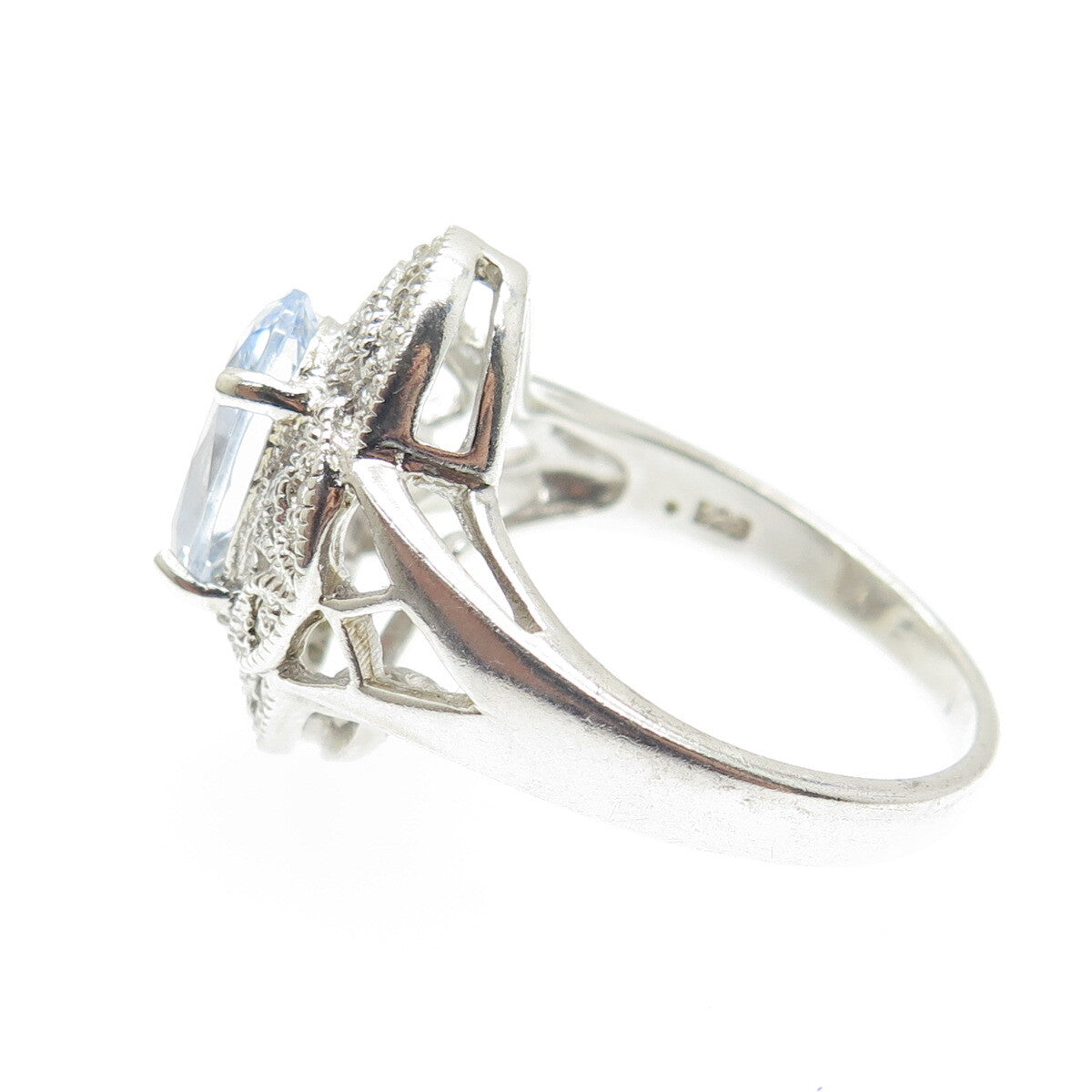 ESPO JOSEPH ESPOSITO 925 Sterling Silver Blue Topaz Gem & C Z Ring Size 10.25