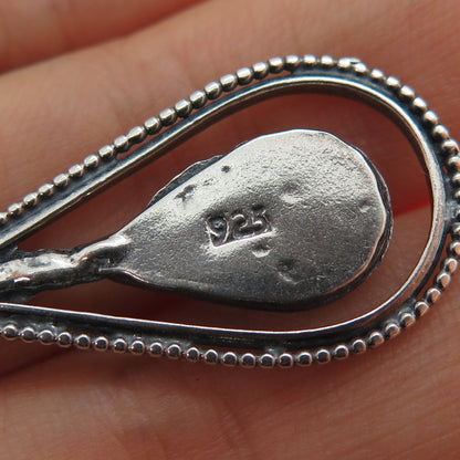 925 Sterling Silver Vintage Real Hematite Teardrop Oxidized Charm Pendant