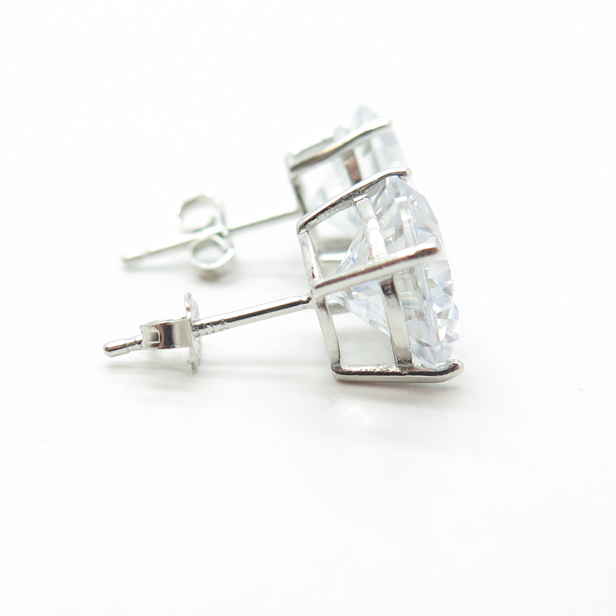 HAN 925 Sterling Silver Round-Cut White C Z Stud Earrings