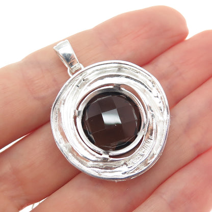 ROSS SIMONS 925 Sterling Silver Real Diamond & Smoky Quartz Trinity Pendant