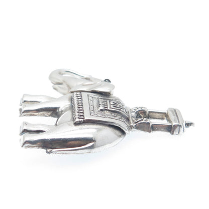 LANG Sterling Silver Antique Art Deco Elephant Sedan Chair Oxidized Pin Brooch