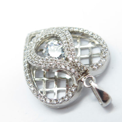 925 Sterling Silver Pave C Z Heart Cage Pendant