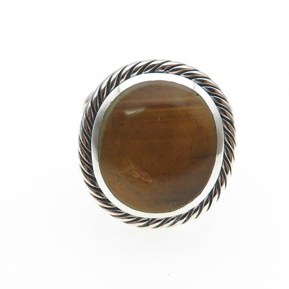925 Sterling Silver Vintage Real Cabochon Tiger Eye Oxidized Ring Size 8