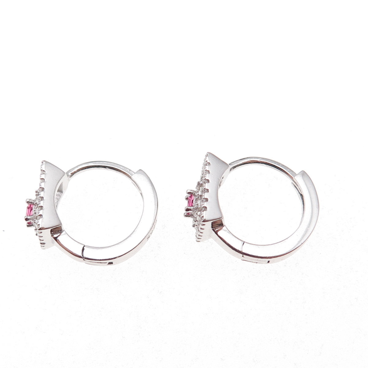 925 Sterling Silver Pink & White C Z Hoop Earrings