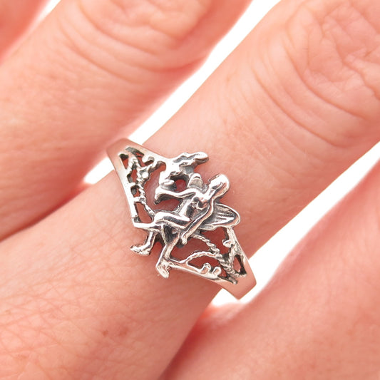 925 Sterling Silver Vintage Fairy Oxidized Ring Size 7.75