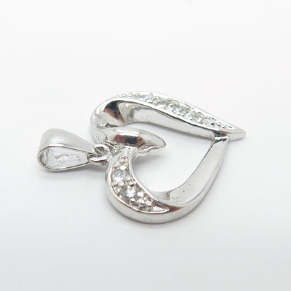 925 Sterling Silver C Z Open Heart Charm Pendant