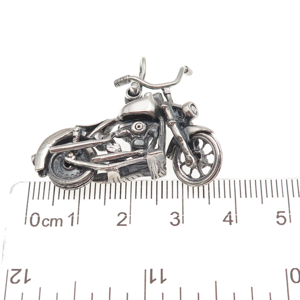 925 Sterling Silver Vintage Motorcycle Oxidized 3D Movable Charm Pendant