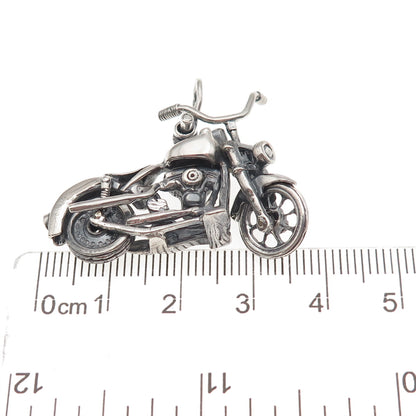 925 Sterling Silver Vintage Motorcycle Oxidized 3D Movable Charm Pendant