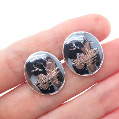 925 Sterling Silver Antique Siam Niello Hindu Temple Cufflinks