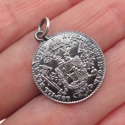 Silver Antique 1915 Austrian Empire Franz Joseph I Coin Replica Charm Pendant