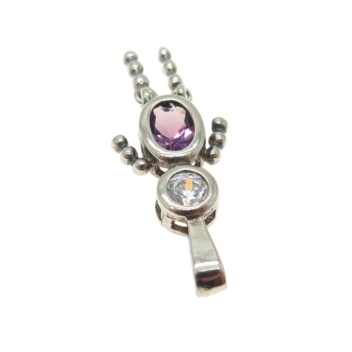 925 Sterling Silver Vintage Real Amethyst Gemstone & C Z Articulated Boy Pendant