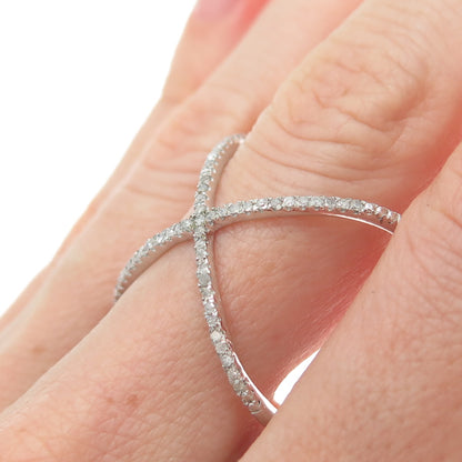 DBJ DEE BERKLE Sterling Silver Real Round-Cut Diamond Crisscross Ring Size 9.25