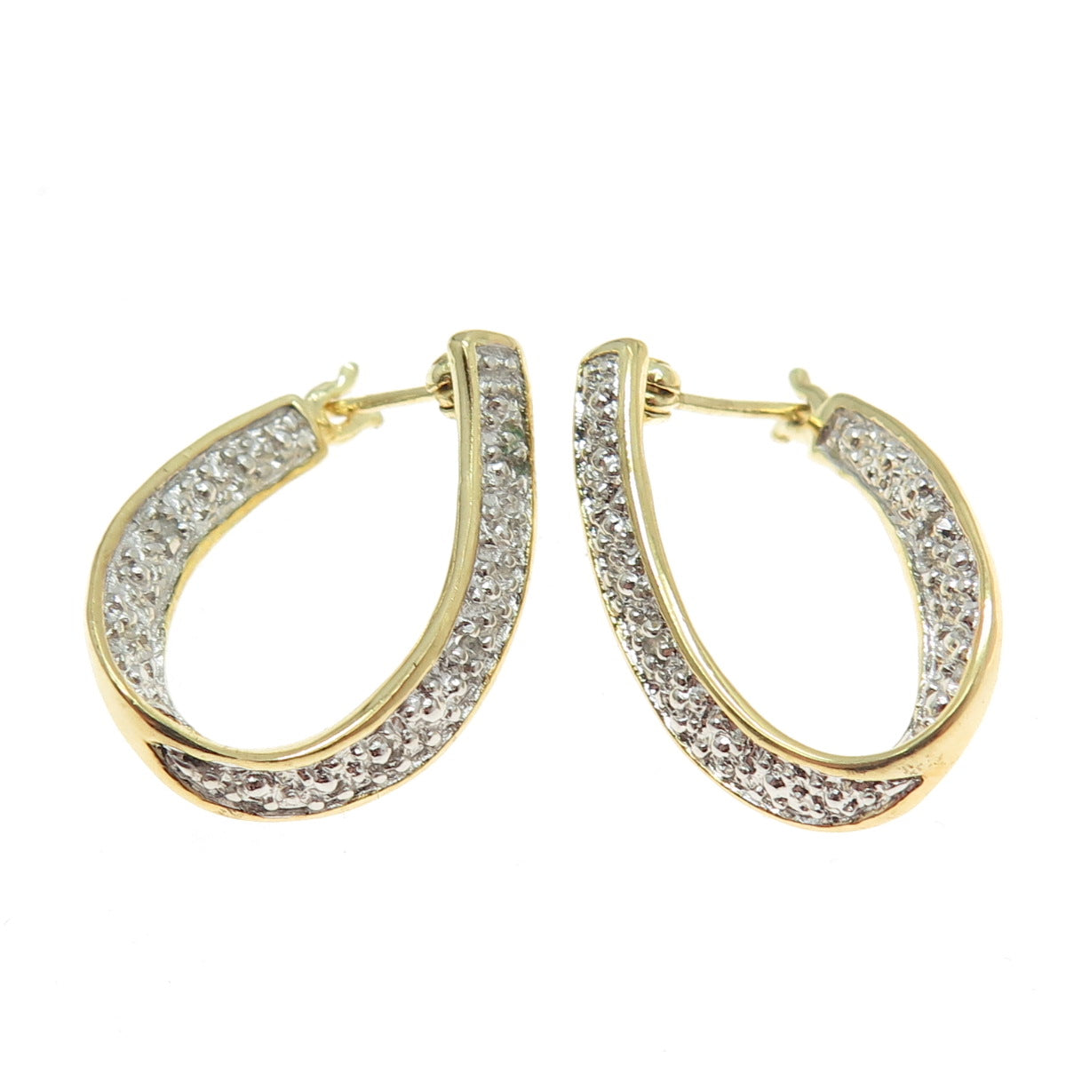 925 Sterling Silver Gold Plated Real Diamond Accent Twisted Hoop Earrings