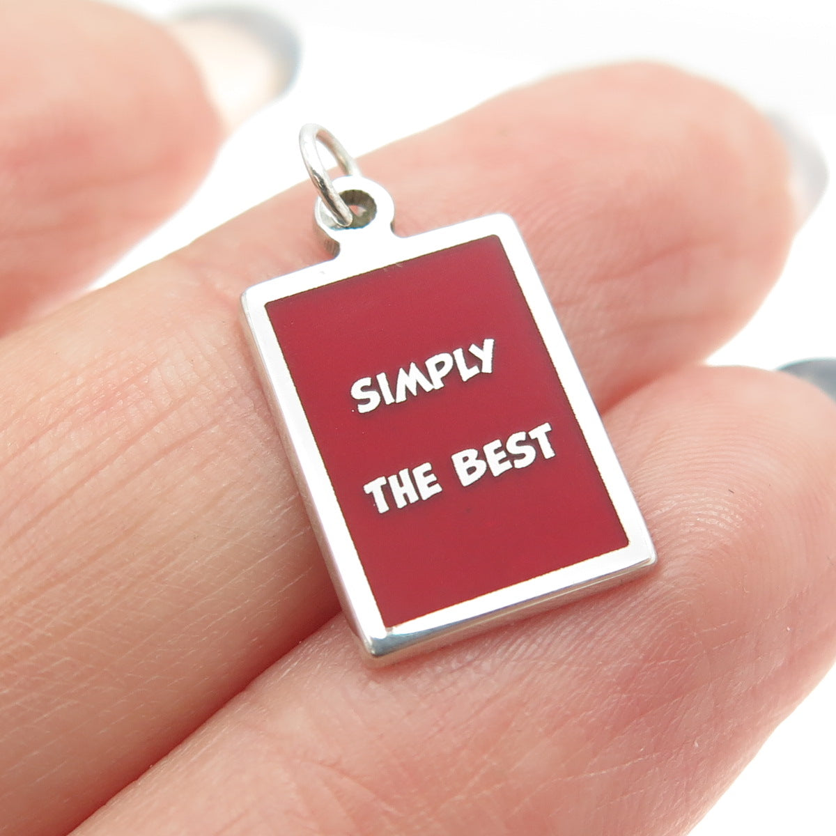 925 Sterling Silver Red Enamel "Simply The Best" Minimalist Charm Pendant