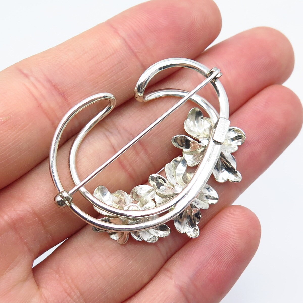 925 Sterling Silver Vintage Forstner Floral Pin Brooch