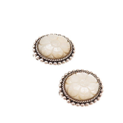 Stephen Dweck Sterling Silver Vintage Real MOP Floral Modernist Clip On Earrings