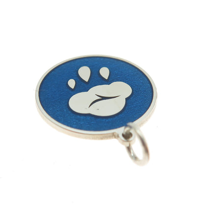 925 Sterling Silver Blue Enamel Rainy Cloud Round Tag Minimalist Charm Pendant