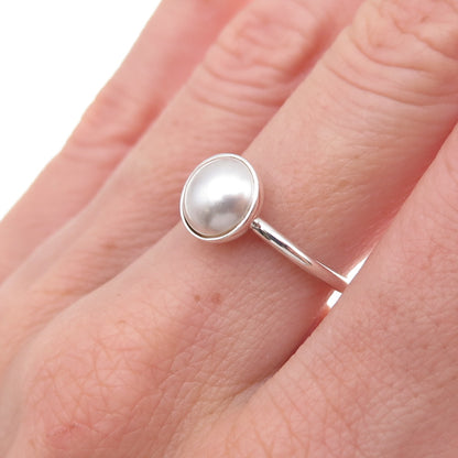 Pandora 925 Sterling Silver Faux Pearl Poetic Droplet Ring Size 6