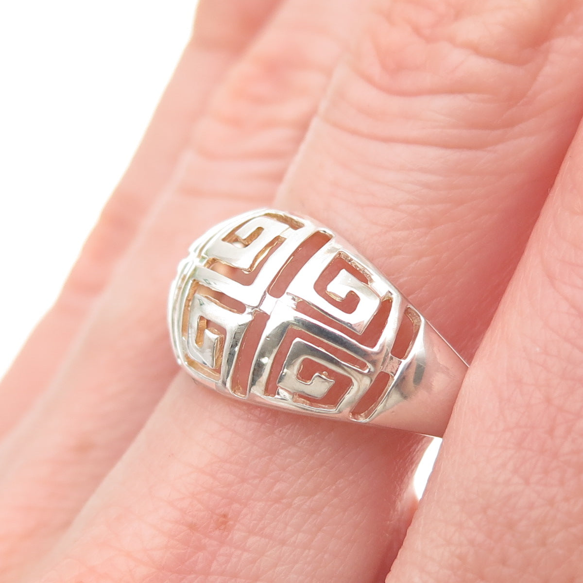 RJ GRAZIANO 925 Sterling Silver Greek Maze Dome Ring Size 10.25