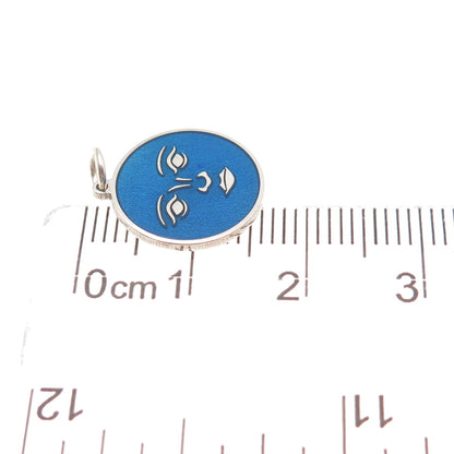 925 Sterling Silver Blue Enamel Moon Face Round Tag Mini Charm Pendant