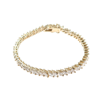 925 Sterling Silver Gold Plated Marquise-Cut C Z Tennis Link Bracelet 7"