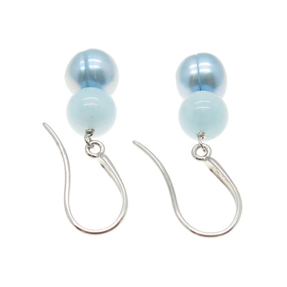 HAROLD TRUJILLO 925 Sterling Silver Real Pearl & Milky Aquamarine Earrings