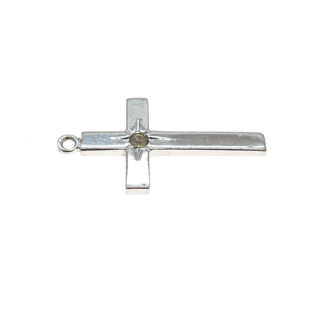 THEDA 925 Sterling Silver Vintage Rhinestone Cross Religious Charm Pendant