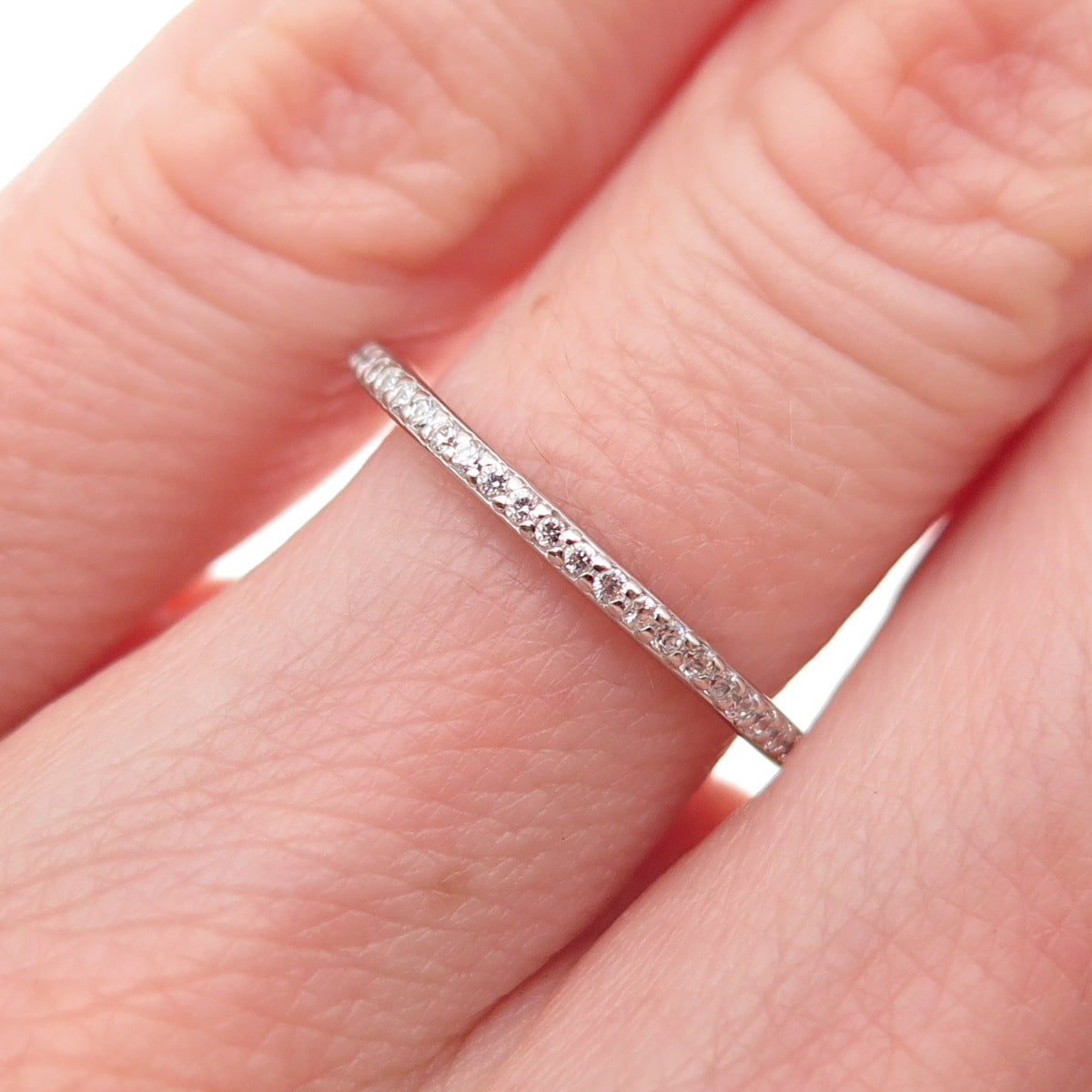925 Sterling Silver Round-Cut C Z Half Eternity Stackable Band Ring Size 6