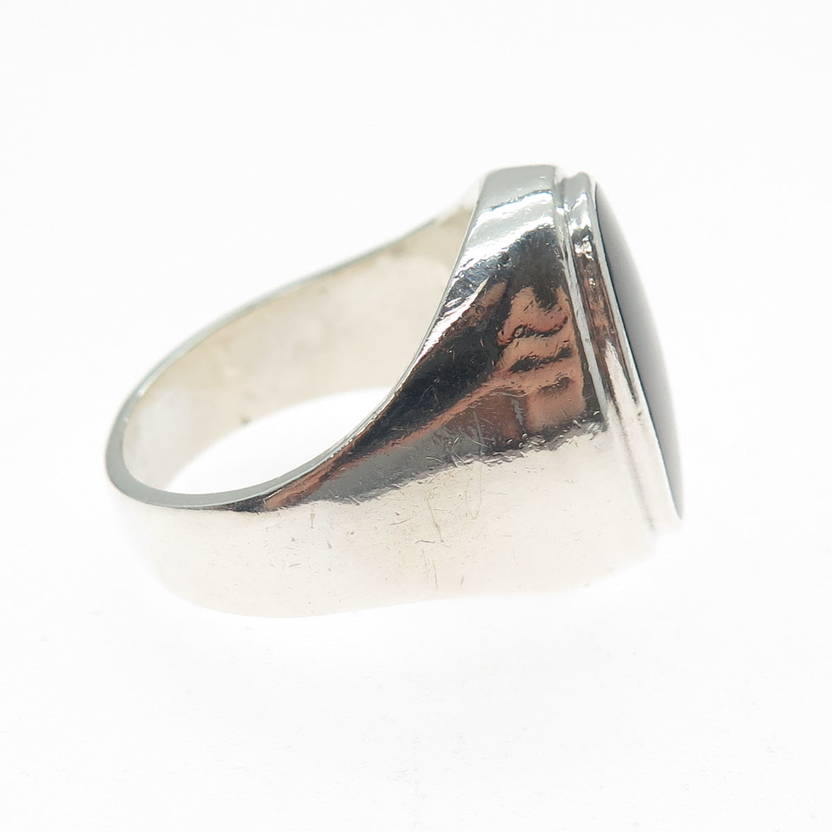 925 Sterling Silver Vintage Real Black Onyx Signet Ring Size 11.5