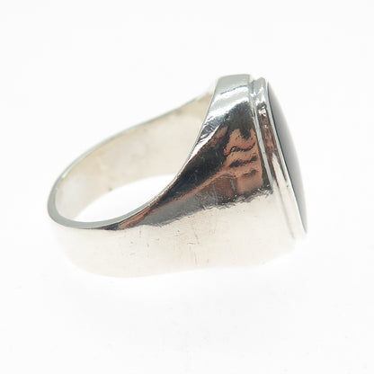 925 Sterling Silver Vintage Real Black Onyx Signet Ring Size 11.5